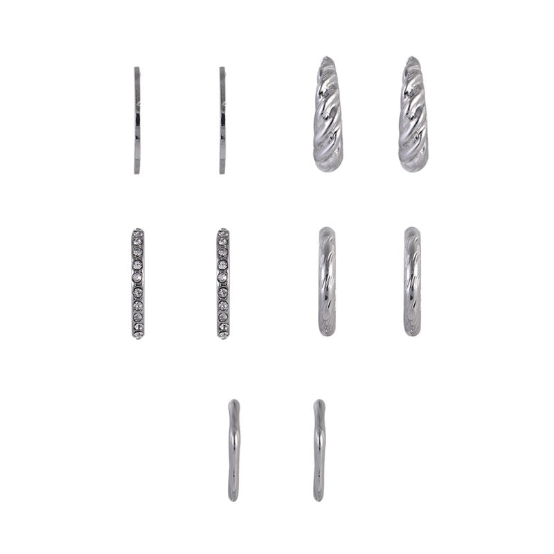 Silvertone Small & Chunky Hoop Earrings Set - Versatile Jewelry Accessory
