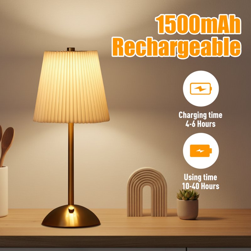 Rechargeable Cordless Table Lamp with Touch Dimming and 3 Light Options