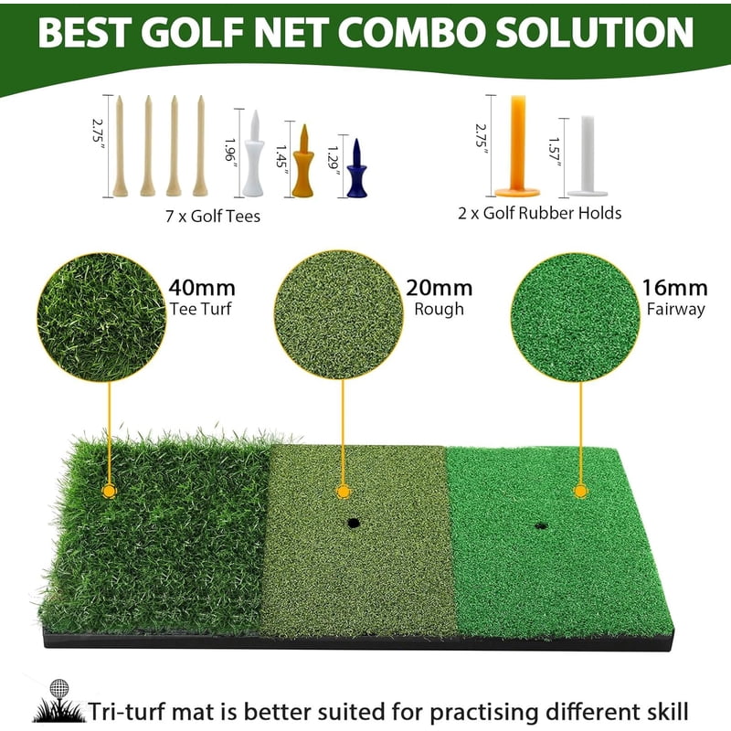 Golf Practice Net 10x7 Ft with Multi-Target Turf Mat Balls & Bag