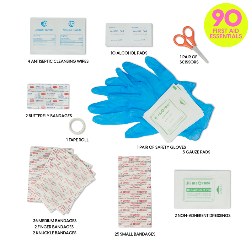 Pink Car First Aid Kit - 90 Medical Essentials, Portable Emergency Safety Kit
