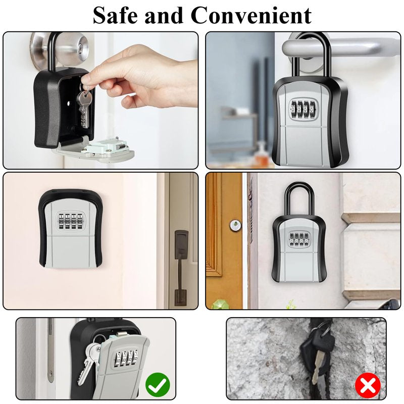 Portable 4-Digit Combination Key Lock Box for Indoor Outdoor Security