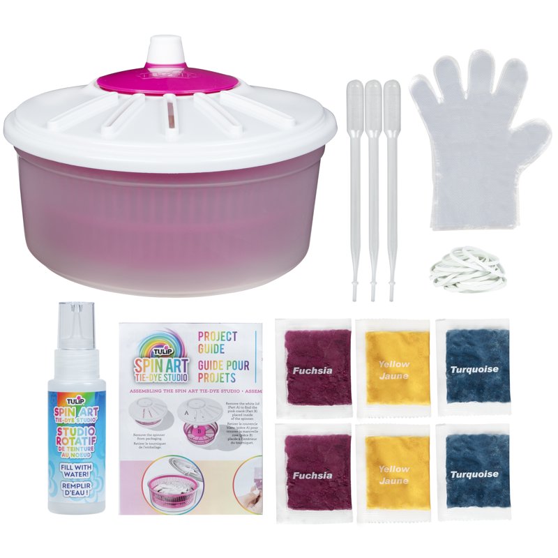 Kids Tie-Dye Spin Art Kit with Fabric Dyes, Gloves & Patterns - 8+