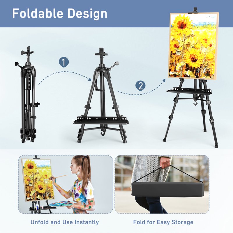 Adjustable Art Easel Stand for Painting and Display - Portable Tripod with Bag, Black
