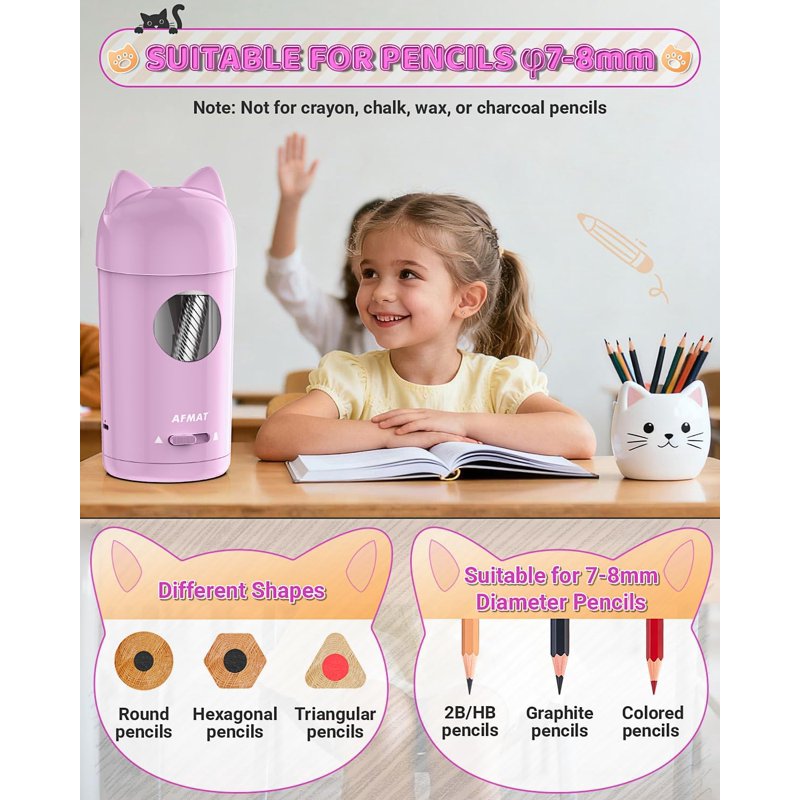 Automatic Electric Pencil Sharpener - Rechargeable Cordless Kids & Studio Use