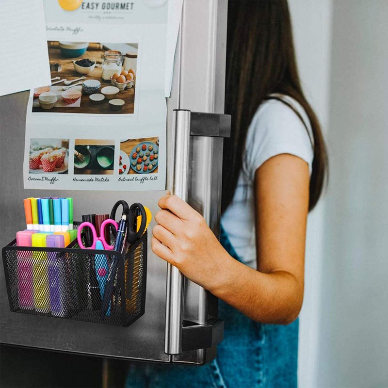 Magnetic Pen Holders Set of 3 - Metal Mesh Organizer for Fridge Whiteboard Office Desk