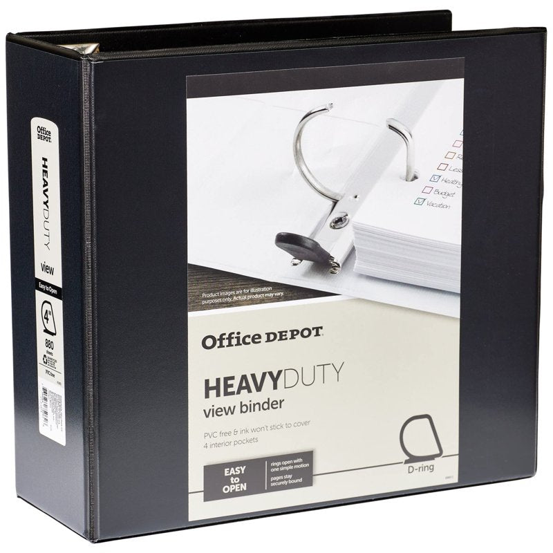 Heavy-Duty View Binder with EZ Comfort D-Ring 4 Inch - Black, 760 Sheets