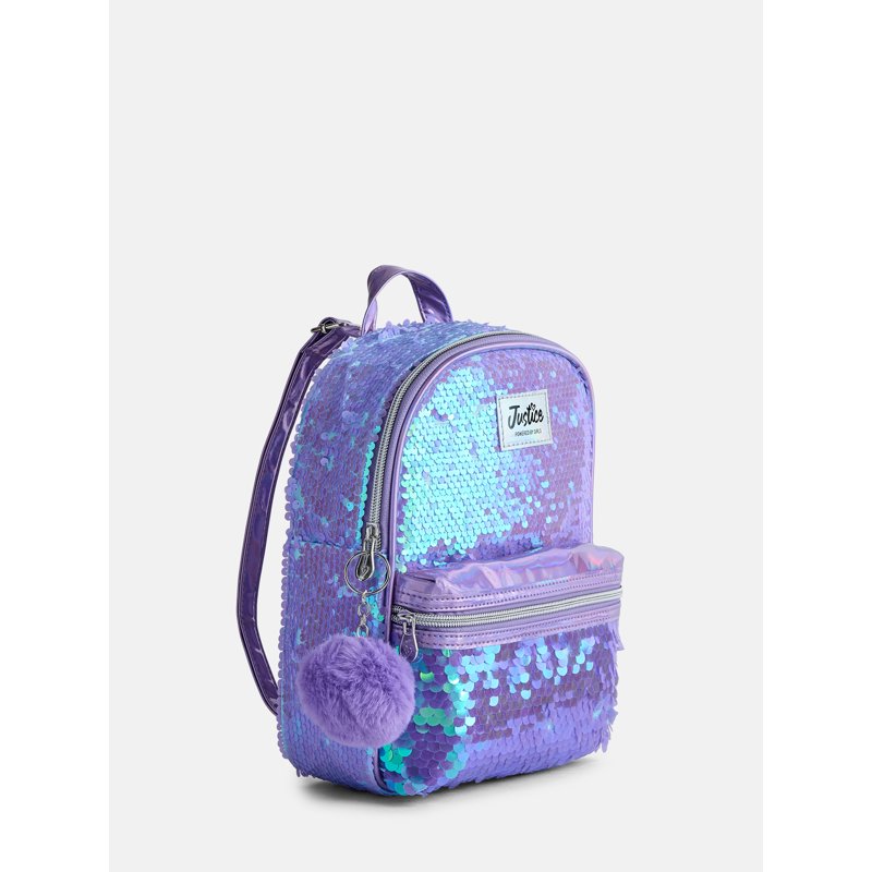 Girls Mini Backpack with Sequin and Pom-Pom Details, Adjustable Straps - Multiple Colors