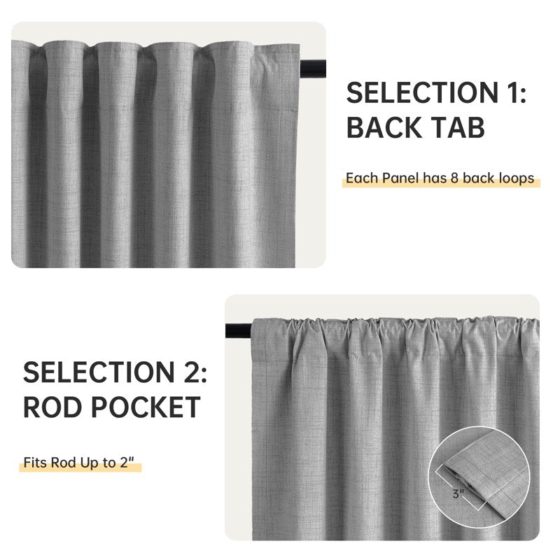 Blackout Faux Linen Curtains 52x72 Inches - Thermal Insulated Privacy Panel Set