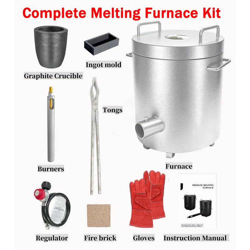 12kg Metal Melting Furnace Kit Propane Smelter Foundry Kiln for Gold Silver Copper Aluminum Recycling