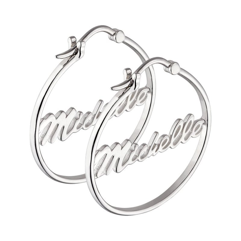Personalized Silver or Gold Over Silver Hoop Earrings with Name Customization - Small 25mm or Medium 35mm