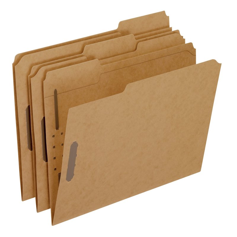Fastener Folders 2 Fasteners 1/3 Cut Tabs Letter Size Kraft 50 Pack