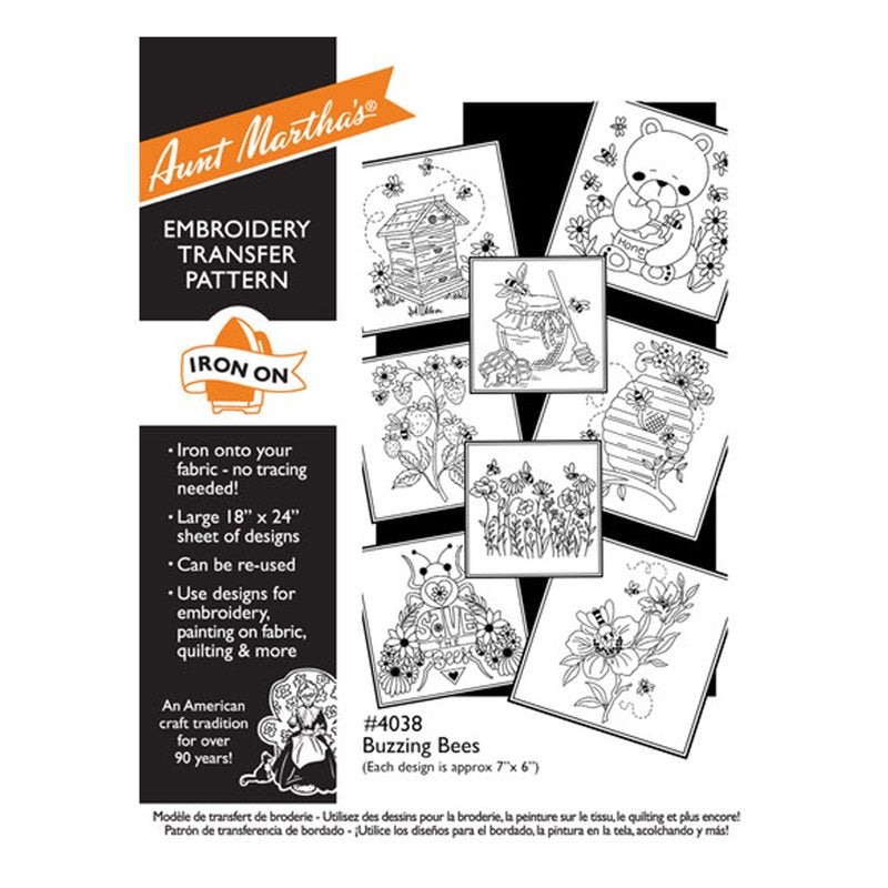 Embroidery Transfer Patterns for Sewing & Craft Projects - Buzzing Bees 8 Designs