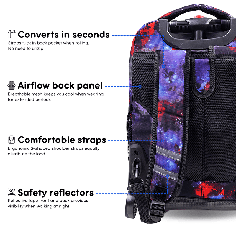 Kids & Adults 18-Inch Rolling Backpack for School & Travel - Galaxy