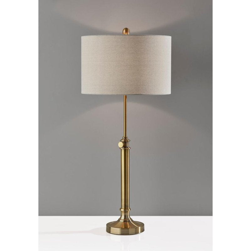 Adjustable Brass Table Lamp with Linen Shade - Modern Farmhouse Decor