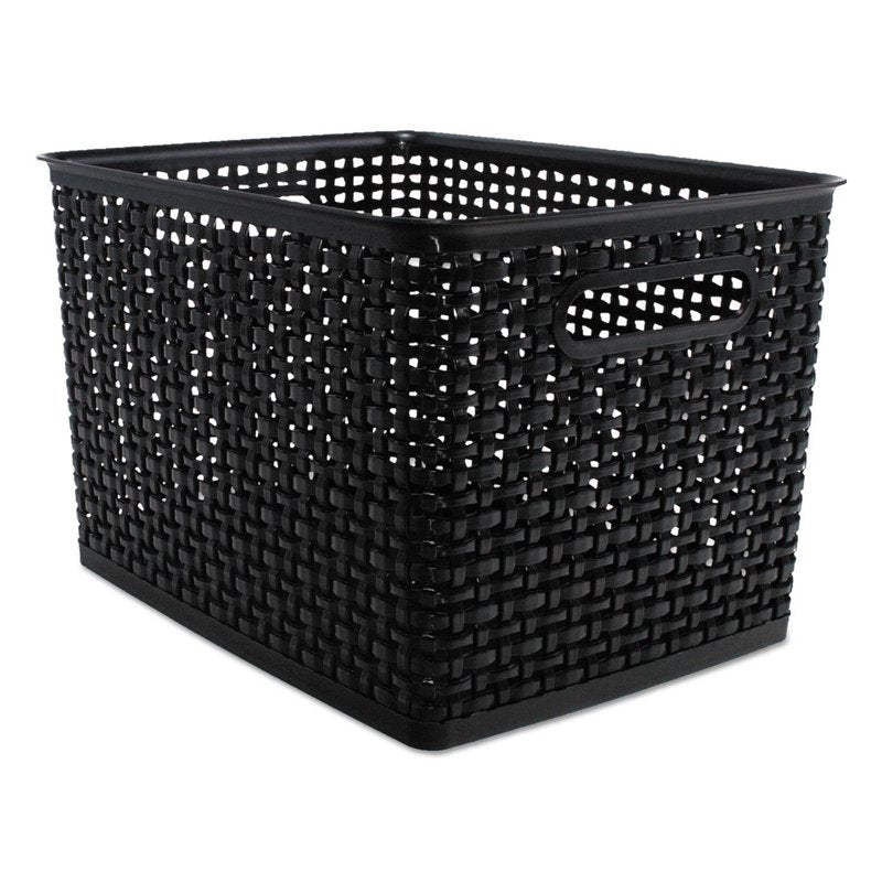 Plastic Weave Storage Bins - 13.5 x 10.5 x 8.8 Inches, Black, 2 Pack