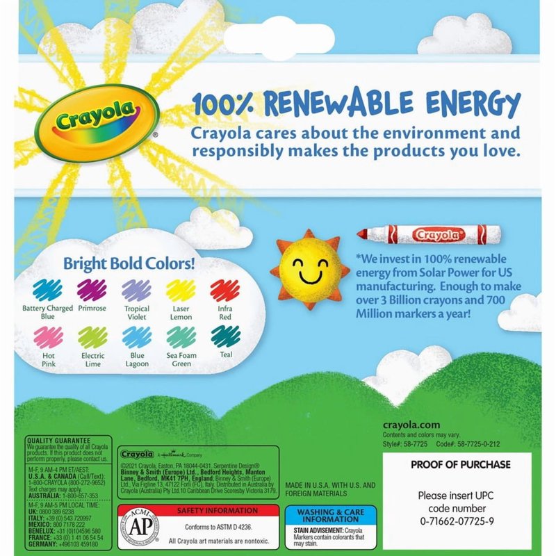 Crayola Broad Line Markers Set of 10 - Bright & Bold Colors for Kids, Non-Toxic