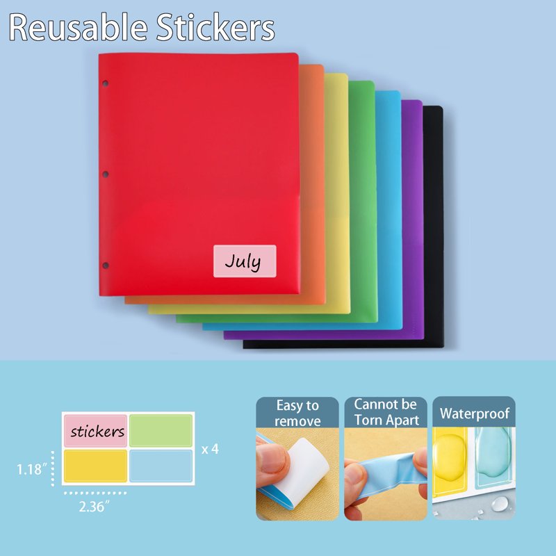 Plastic Pocket Folders 14-Pack Assorted Colors with 2 Pockets & 3-Hole Punch