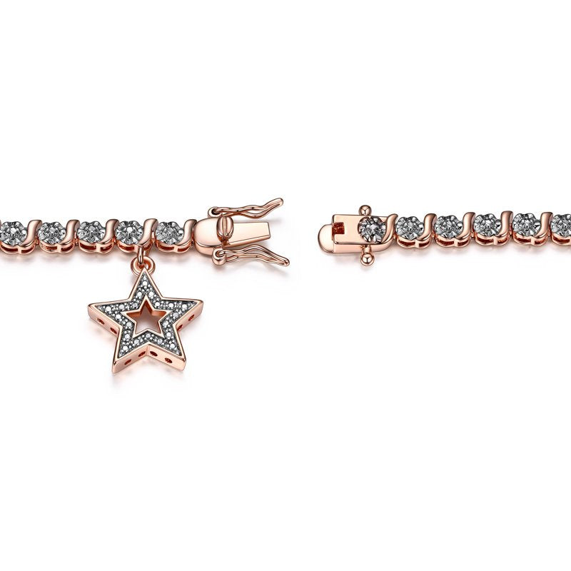 Diamond Accent Star Charm Tennis Bracelet 14K Rose Gold Plated 7.25"