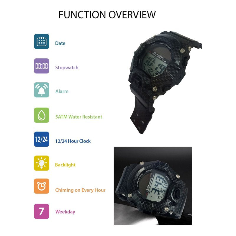George Men's Solar Digital Wristwatch with Water Resistance and Backlight