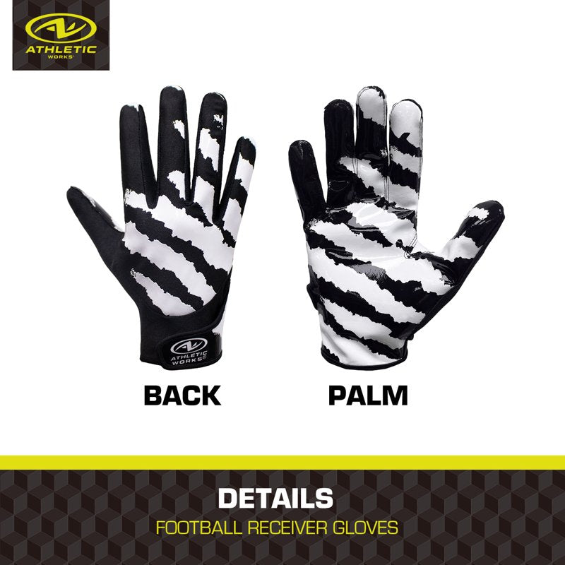 Football Receiver Gloves with Silicone Grip - Adult Small/Medium, Black