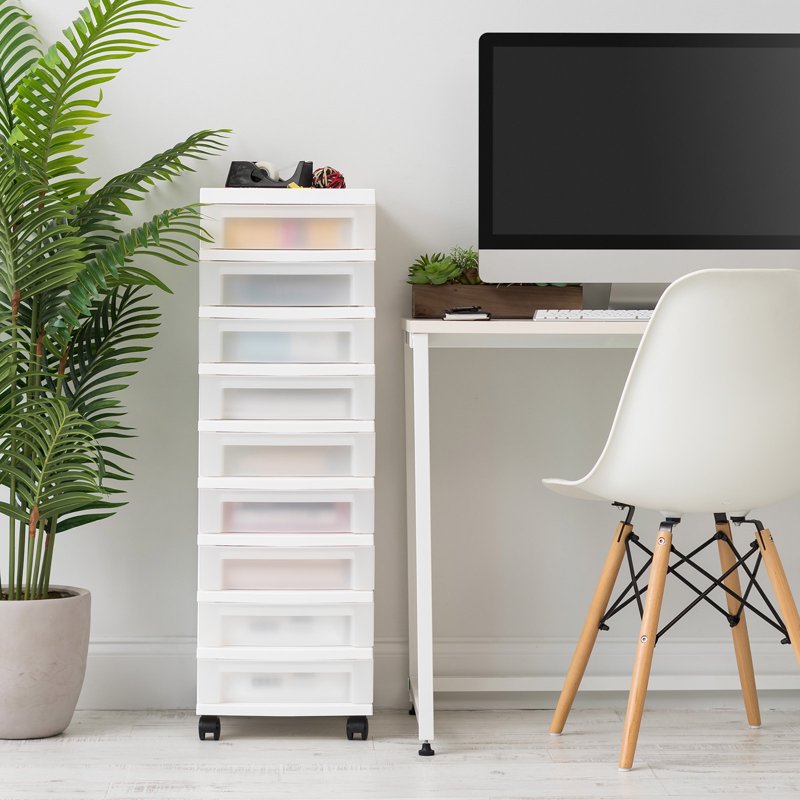 9-Drawer Plastic Storage Cart with Organizer Top and Casters - White