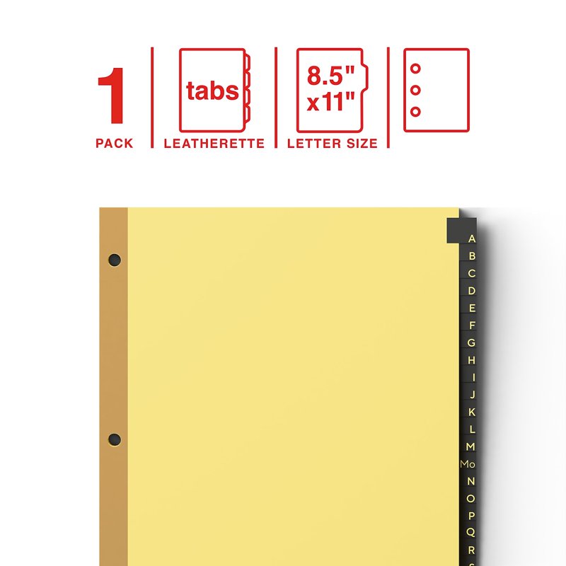 Alphabetical Office Divider Tabs 25-Tab Leatherette File Dividers Black