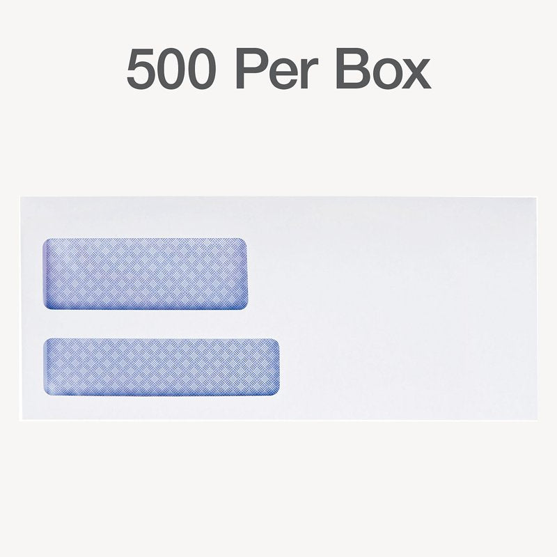 Security Double Window Envelopes #9 - Self-Sealing, Tamper-Evident, 3 7/8 x 8 7/8 Inches, Pack of 500