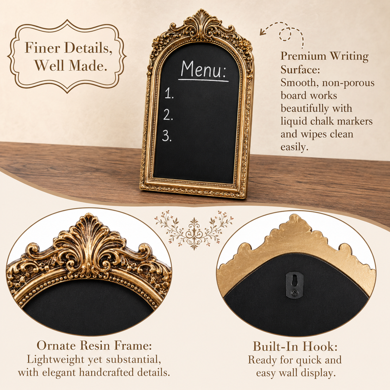 Vintage Gold Frame Tabletop Chalkboard Sign - 7x10 Inch Menu & Event Display