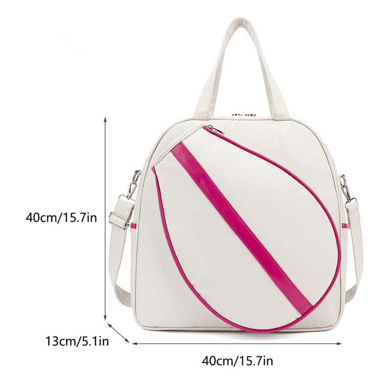 Multi-Compartment Tennis Racket Tote Bag for Sports & Travel - White & Pink