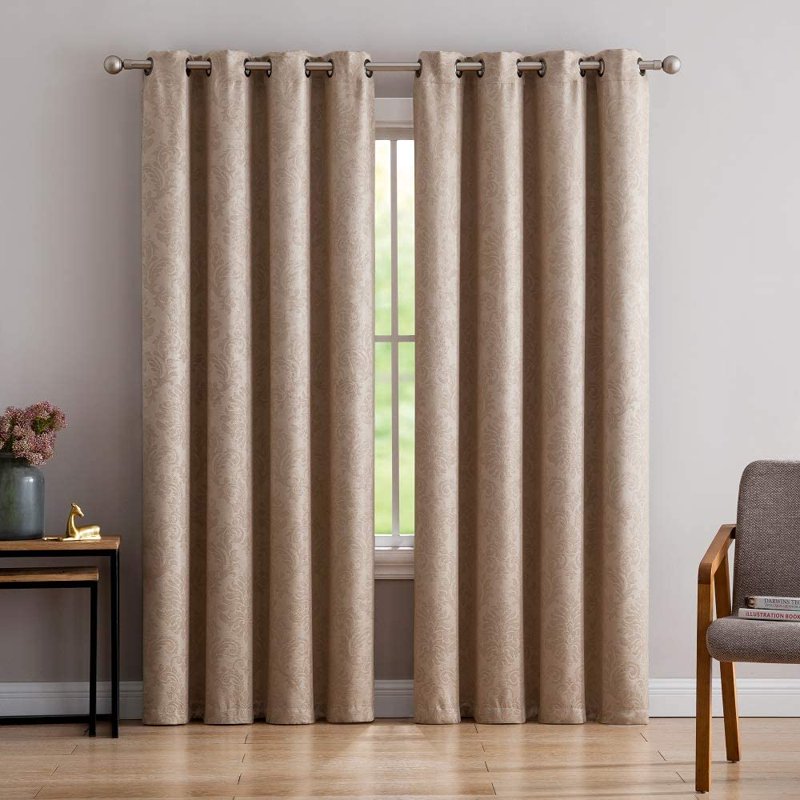 Blackout Curtains - Textured Damask Pattern Thermal Room Darkening Drapes