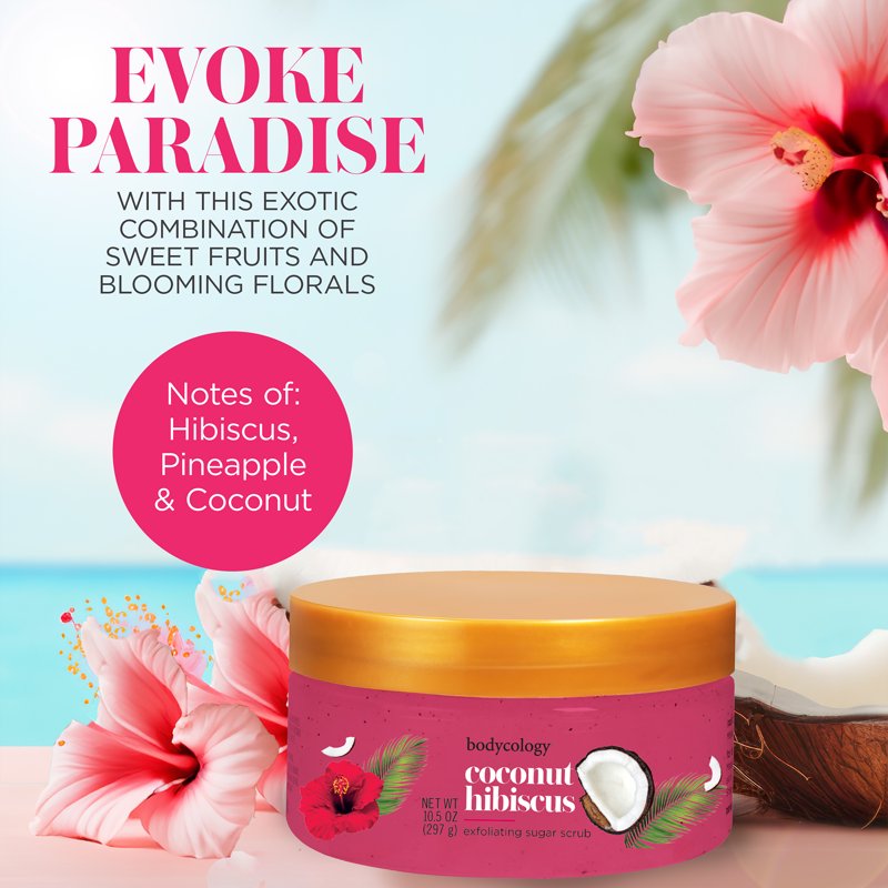 Bodycology Coconut Hibiscus Exfoliating Sugar Scrub - 4 Pack, 10.5 oz