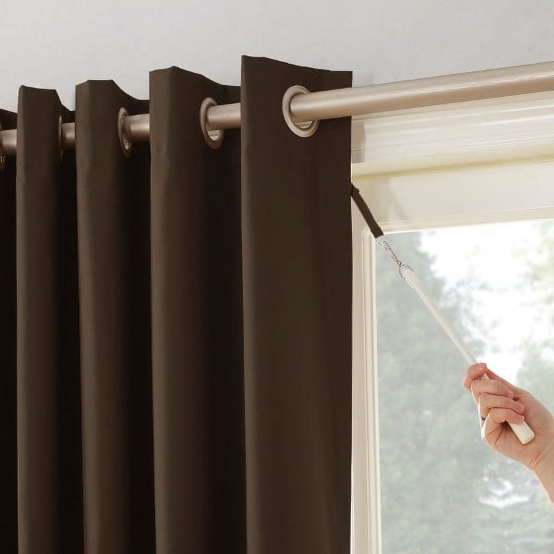 Thermal Lined Room Darkening Sliding Glass Door Curtain Panel - Brown