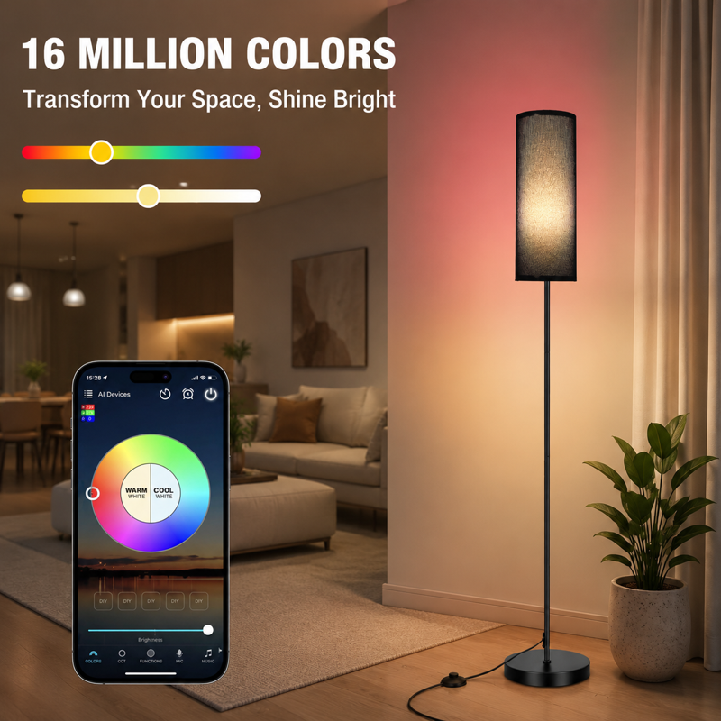 Smart RGB Floor Lamp with Music Sync, Remote Control & App, 67 Inch Tall