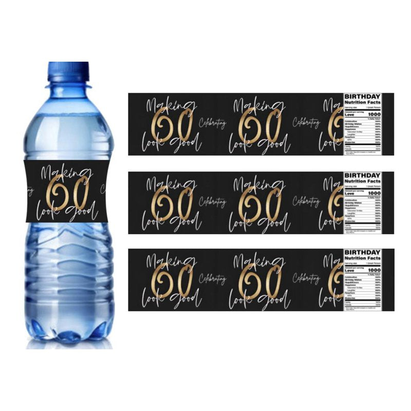 60th Birthday Water Bottle Labels Set of 12 - Celebrating 60 Look Good Party Favors