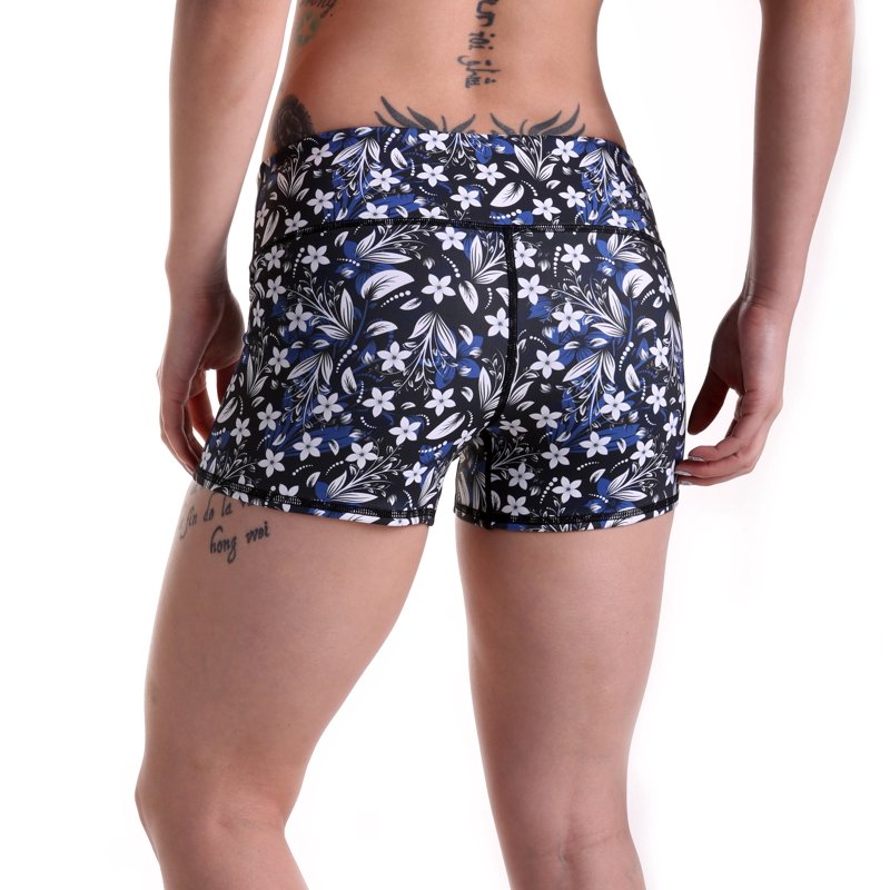 TOUGH MODE Navy Flower 3" Women’s Athletic Running Shorts - Lightweight Spandex