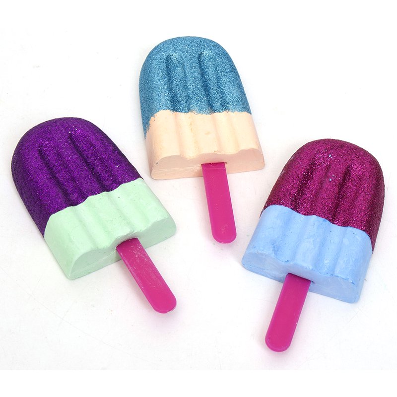 Kids Glitter Sidewalk Chalk Set with Popsicle & Unicorn Shapes - Non-Toxic & Washable