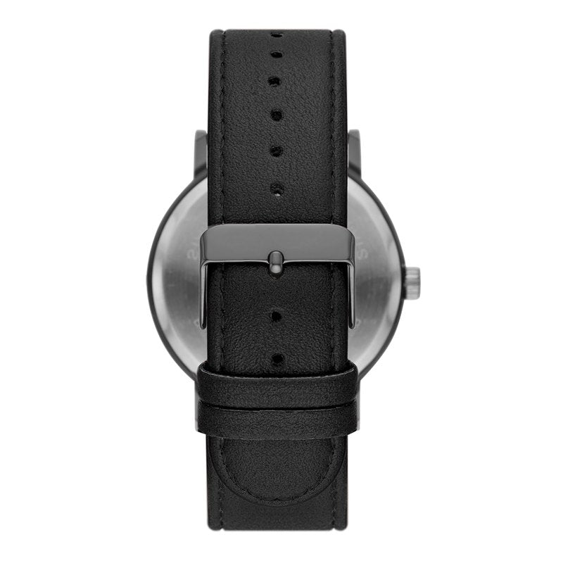 Men's Gunmetal Tone Watch with Black Dial and Vegan Leather Band