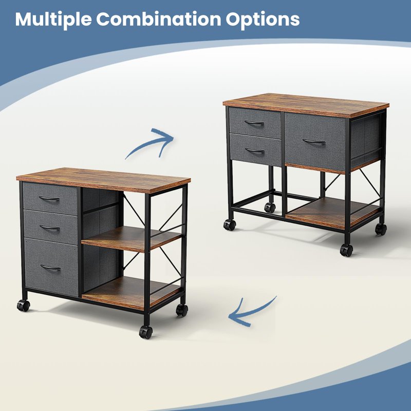 Mobile Fabric File Cabinet with Locking Casters and Storage Shelf for Home Office