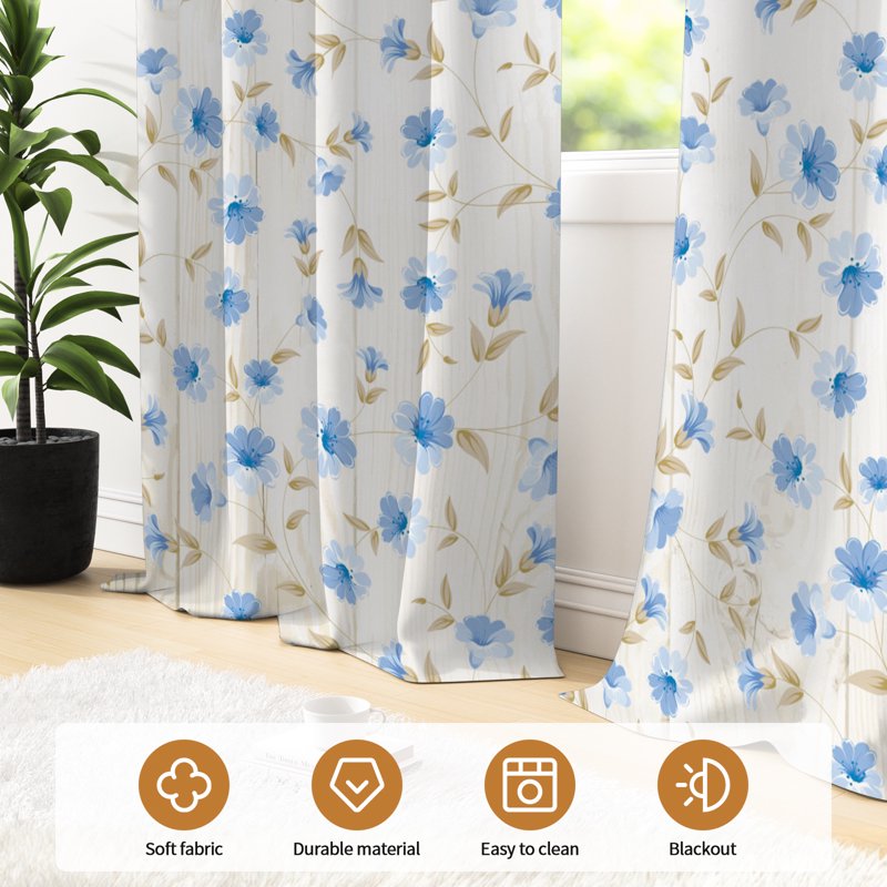 Blackout Curtain Panels with Thermal Insulation and Floral Pattern - Multiple Sizes