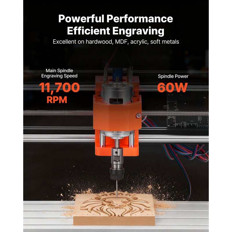 60W CNC Router Machine 3-Axis Wood Engraving Milling with 300x180mm Work Area