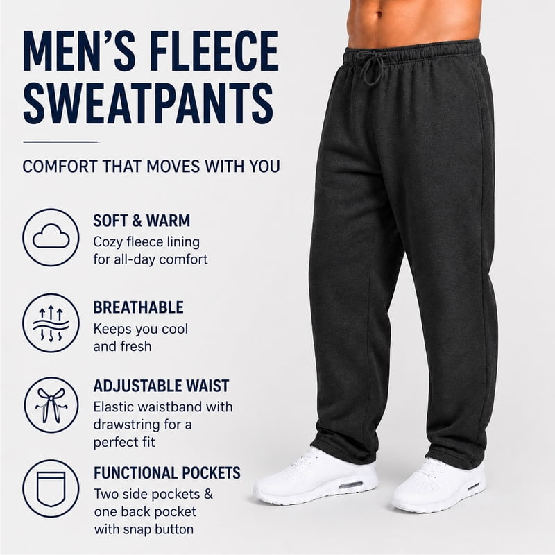 Men's Fleece-Lined Open Bottom Joggers - Heavyweight Casual & Gym Pants