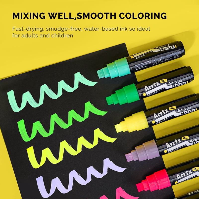 Arrtx 12-Piece 10mm Acrylic Jumbo Markers - Pastel Colors, Non-Toxic, Permanent When Dry