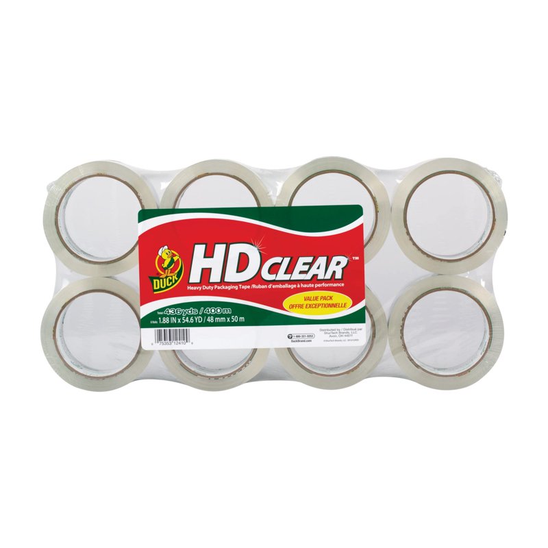 Heavy-Duty Clear Packaging Tape - 3-Inch Core, 54.6 Yards, Pack of 8