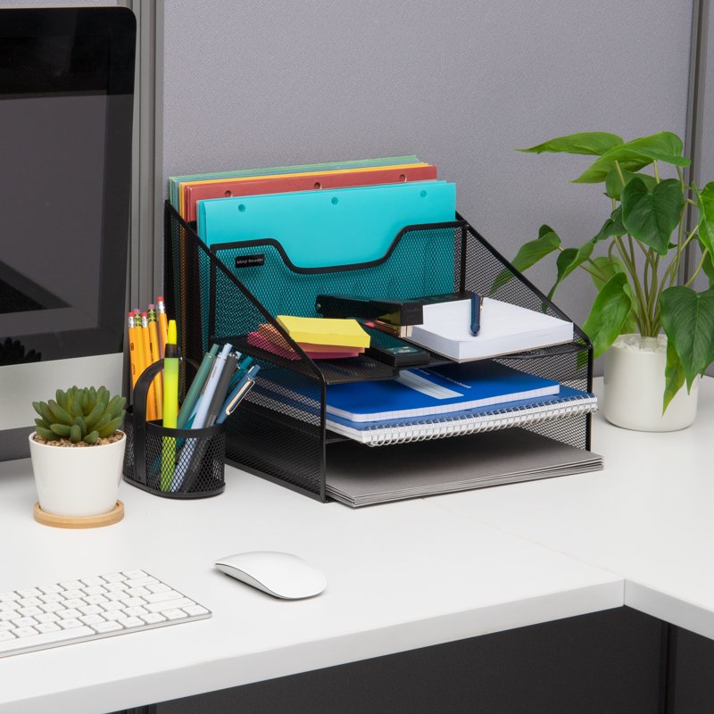 Multi-Compartment Desktop Organizer with File Holders for Office & Home