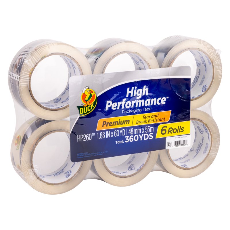 High Performance Clear Packing Tape - Strong Adhesive for Shipping & Moving, 1.88 in. x 60 yd., Multiple Rolls
