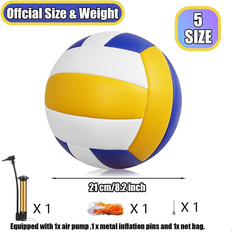 Official Size 5 PU Leather Volleyball with Pump - Indoor & Outdoor Play Set