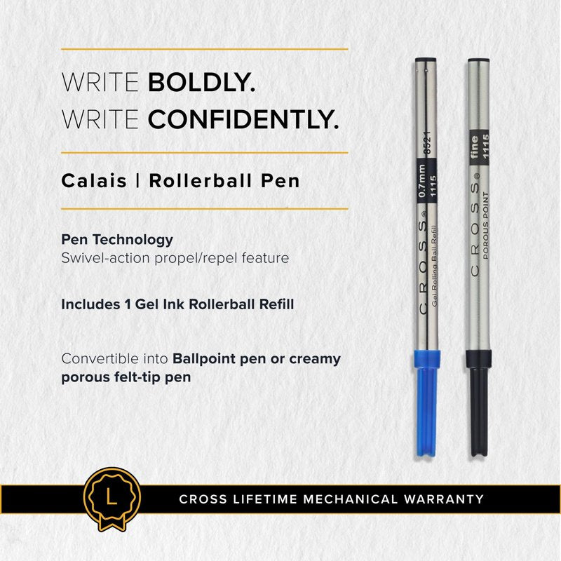 Cross Calais Chrome & Blue Rollerball Pen - Elegant Writing Instrument
