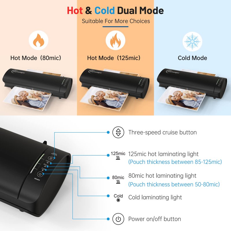 A4 Laminator Machine with 20 Pouches Hot Cold 9-Inch Personal Laminator for Home Office School
