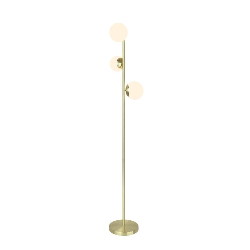Three-Light Floor Lamp Satin Brass 65.5 Inches Modern Transitional Design