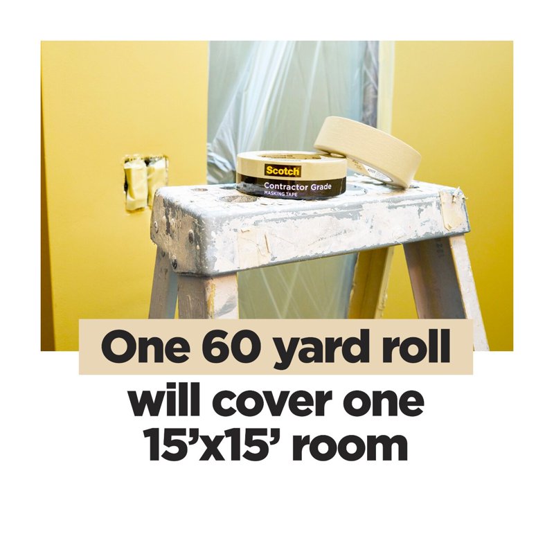 Scotch Contractor Grade Masking Tape, 1.88 in x 60.1 yd, Tan — 3 Rolls
